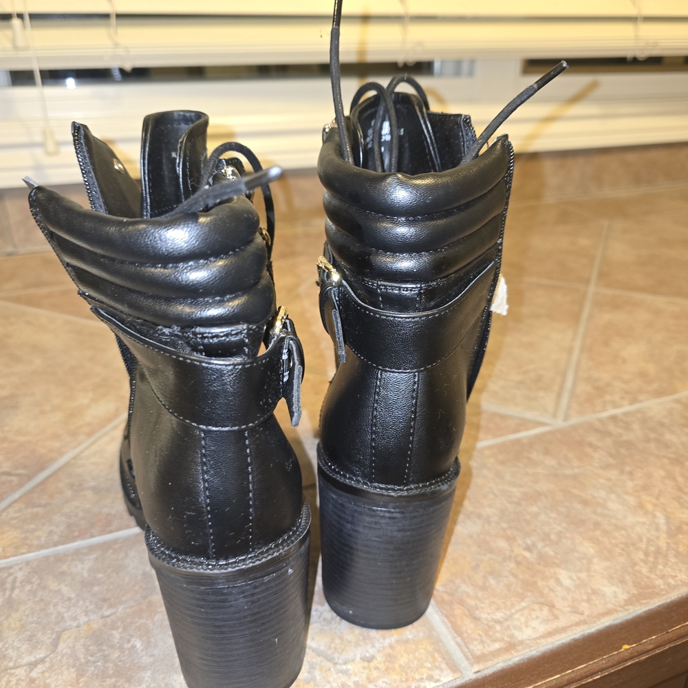 Black Heeled Combat Boots – Gold Hardware - Picture 4 of 5